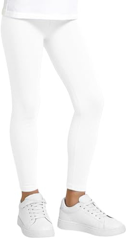 JinBei Leggings Niñas Algodón Transpirable Largos Pantalones Niña Suaves Cómodos Elástico Mallas Infantiles Unicolor Ropa Elástico Pantalone Blanco para Ciclismo Ballet Escuela, 5-6 Años