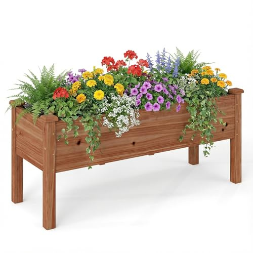 COSTWAY Fioriera da Esterno in Legno, Fioriera Rialzata per Coltivazione di Ortaggi, Fiori, Erbe e Frutta, Fioriera per Balcone, Giardino e Cortile, 120 x 43,5 x 51cm (Marrone)