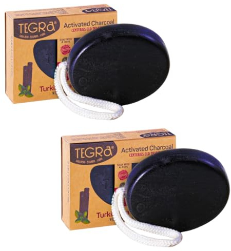 Activated Charcoal Turkish Bath Soap, Handmade Natural Bar for Face & Body, Acne & Blackhead Control, Deep Cleansing, 90g, 2 Pack