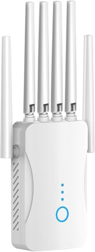 Repeteur WiFi Puissant avec 6 Antennes, Amplificateur WiFi, Répéteur WiFi Compatible avec 64 Appareils, Modes (Répéteur, AP), Couverture jusqu'à 3200 pi²