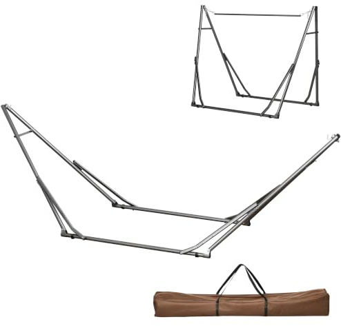 Outsunny Support de Hamac Pliable, Cadre de Hamac Portable, 3-en-1 Noir | Réglable, Sac de Transport, Structure en Acier, pour Intérieur, Extérieur, Camping