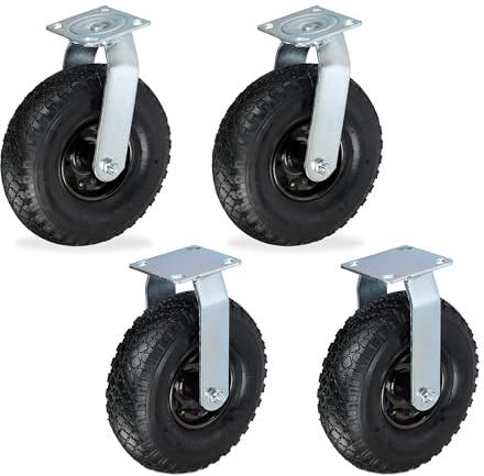 Relaxdays Juego de 4 Ruedas para Muebles 3.00-4, 120 kg, Goma y Acero, 2 fijas y 2 giratorias, Color a Elegir
