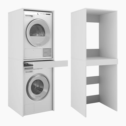 PLATAN ROOM - Armadietto alto per bagno, 187 x 65 x 66 cm, per lavatrice e asciugatrice, con ripiani, colore bianco, larghezza 66 cm