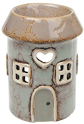Shudehill Giftware Village Pottery Round Grey House Ceramic Tealight Holder and Warmer Wax Melts and Oil