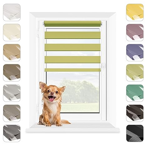 Mardom Duo Rollo Tag Nacht Ohne Bohren Klemmfix Grün, 60x140 cm (Stoffbreite: 56) Doppelrollo Fensterrollo Innen mit Click-System, Sichtschutz Rollo Geraffte Stoffbahn Classic, Jalousie