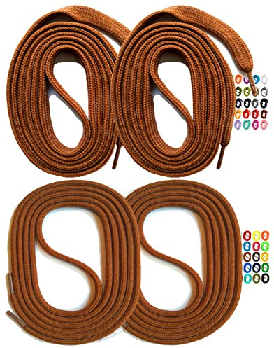 SNORS 2 PAIRES Lacets PLATS 130cm, MARRON, 6mm de large - lavables, indéchirable, élastiques - PREMIUM qualité Lacets pour baskets, sneaker, chaussures de sport et chucks, laces