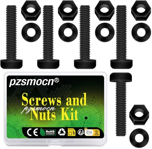 Pzsmocn 300 st/100 set M3 x 30 mm plast nylon svart kors runt huvud skruvar sexkantig mutter kombinationssats med isolerande bricka standardstorlek, för gör-det-själv, elektronisk montering.