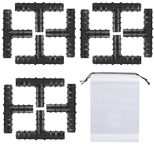 MEMOFYND 12 pezzi connettore per tubi a 3 vie con 1 tasca trasparente con coulisse in 1 pezzo, connettore a T, accessori per sistemi di irrigazione, adatto per terreni agricoli, giardino (nero)