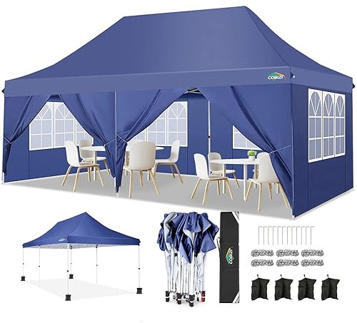 COBIZI Gazebo 3x6 Pieghevole Impermeabile per feste stabile con 6 pareti laterali, aggiornamento tetto alto e borsa per il trasporto, padiglione da giardino pop-up esterno per festival, UV 50+