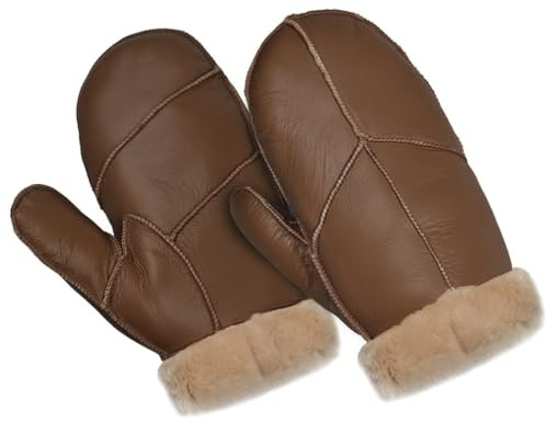 Harssidanzar män vantar för vinter, lammskinn shearling päls fodrad varm äkta läder vantar handske KM054EU, Karamell, S