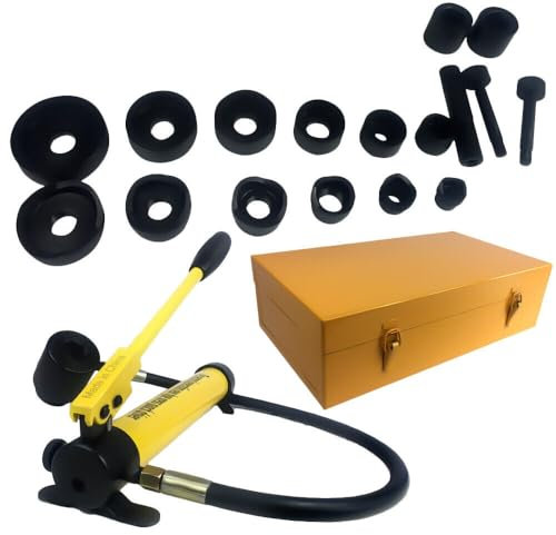 Perforatrice hydraulique, perforatrice à tôle SYK-8B en acier - Perforatrice manuelle en métal 8T - 6 matrices de poinçonnage - Boîte à outils incluse - Pour tôles en fer et en acier inoxydable