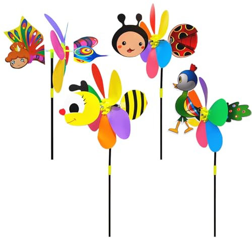 Csafyrt 4Pcs Garden Pinwheels 21x10 Inch Bee Ladybug Angel Peacock Wind Spinners Outdoor Cute Animal Sculpture Decorative Wind Spinners