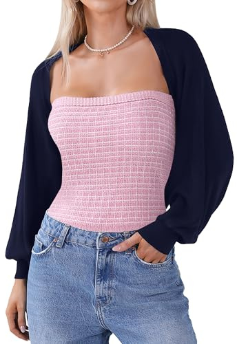 Totatuit Women Shrugs Cropped Cardigans Bolero Long Sleeve Shrugs Women Elegant Bolero Cardigans for Stylish Layering Navy Blue L