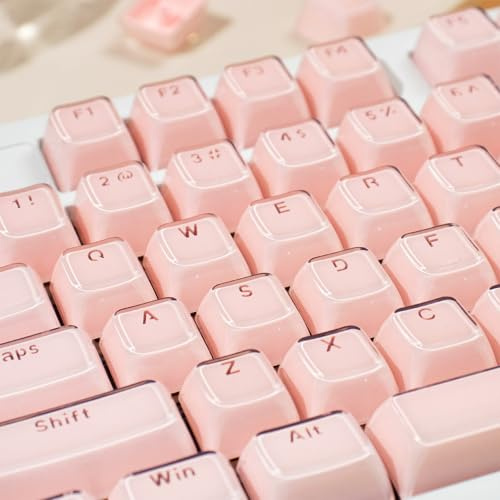 Crystal Jelly Keycap, Pink Shine Through Custom Keycap, 135 Keys OEM Profile Keycaps Set, Cute Translucent Keyboard Keycaps for 61/68/84/87/98/100 Cherry MX Mechanical, Pink