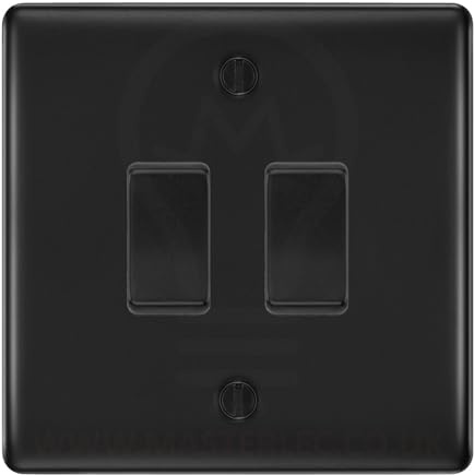 BG Matt Black 2 Gang Light Switch 1x Intermediate 1x 2 Way Custom Grid Switch