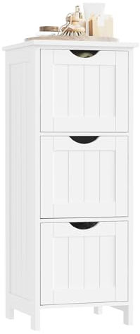WOLTU Armario Baño de 3 Cajones, Cajonera de Baño, Mueble Estrecho, Armario Esquinero para Cocina, y Dormitorio,Estilo Nórdico y Moderno, Blanco, 32x30x81 cm