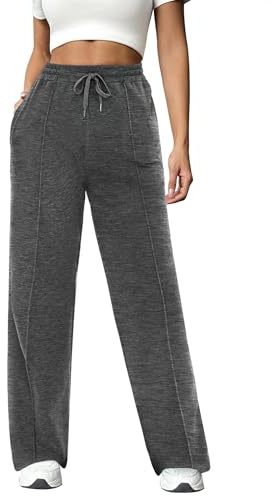 Crewhpo Pantaloni Tuta Donna Cotone Pantaloni Sportivi Comodi Pantaloni Gamba Larga Leggeri Pantaloni Casual Larghi con 3 Tasche Pantaloni Dritti per Jogging Fitness SportGrigio Scuro XXL