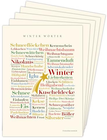 Deine Wörter Postkartenset - 5 Postkarten mit Winter Wörtern, einzigartiges Souvenir und kreative Geschenkidee - DIN A6