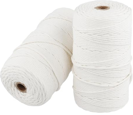 JIAYUET 2 Rolls White Macrame Cotton Cord,3mm x 200m Macrame Rope 4 Strand Twisted Soft Cotton Rope for DIY Crafts