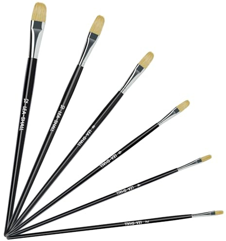 Pennelli per Dipingere Setola di Maiale per Olio e Acrilico Acquerello Professionali, LEA-SHALL 6 Pezzi Set Pennello da Pittura Punta di Filbert Arte ad Artisti con Manico Legno Lungo