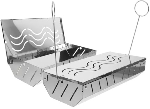 KONTONTY 2pezzi Scatola Per Affumicatura in Inossidabile Con Per Barbecue Supporto Per Vassoio Contenitore Per Affumicatura Per Legno