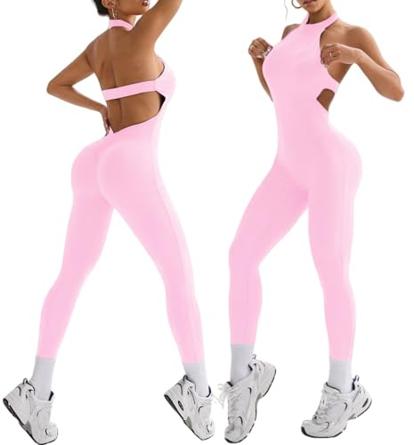 XDSP Overall Kvinnor Sportig Elegant Tight Scrunch Butt V Tillbaka Jumpsuit Jumpsuit Slims Ärmlös Sport Rygglös Yoga Jumpsuit One-Piece Gym Bodysuit