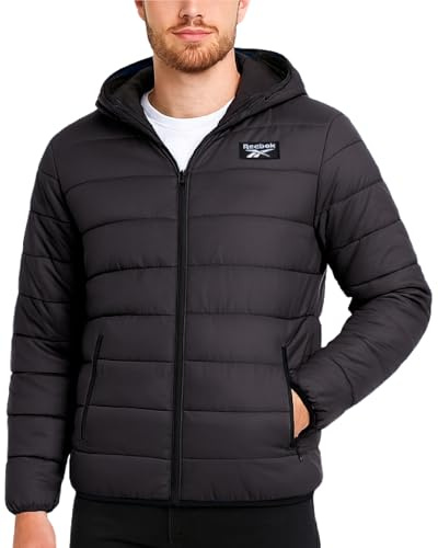 Reebok Men's Jacket – Lightweight Hooded Quilted Puffer Coat – Warm Insulated Winter Jacket for Men (S-4X), Charcoal, S