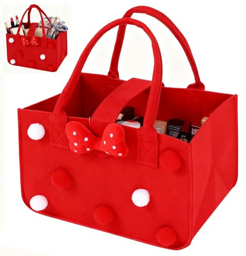 OUYIWEIMAOYI Borsa in feltro, 2 Pezzi Borsa per la spesa, In feltro per la spesa, Scatola pieghevole scatole portaoggetti, Con maniglia, Per riporre, la Spesa,Vestiti, Libri, Viaggio (Red)