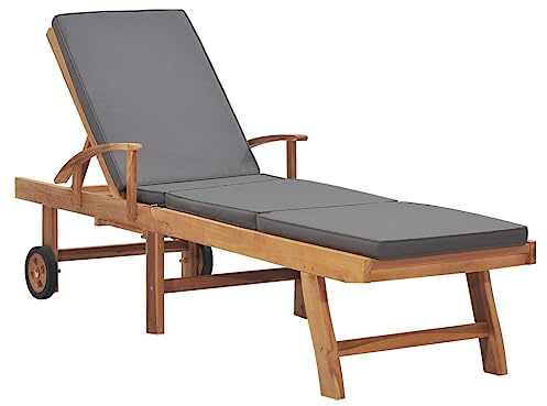 Tomostar Bain de Soleil, Chaise Longue Jardin Extérieur Transat pour Piscine avec Coussin Bois de Teck Solide Gris foncé