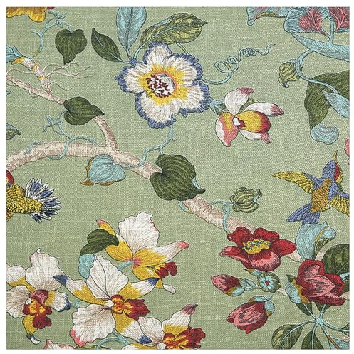 TSWNG Tissu en lin imprimé 100 x 148 cm - Vendu au mètre - Tissu d'ameublement - Motif fleurs et oiseaux - Vintage - À coudre avec motif - Tissu décoratif en lin pour canapé, rideau, bricolage