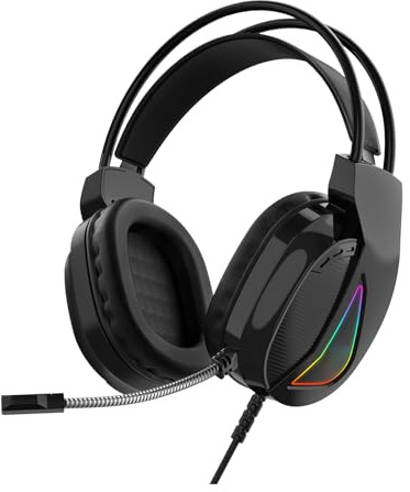 Tosuny USB-spelheadset, Trådbundna over Ear-hörlurar med 50 Mm Drivrutiner och RGB-belysning, Volymkontrollhjul, Upphängt Dubbelt Huvudband, för PC, Bärbar Dator