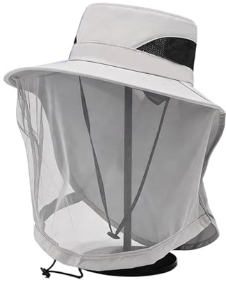 BSITSSS Cappello con Zanzariera, Grigio Cappello Zanzariera, Cappelloda Sole Traspirante, Visione Ampia, Cappellodi Testa a Rete Faciale per Campeggio, Escursionismo, Pesca