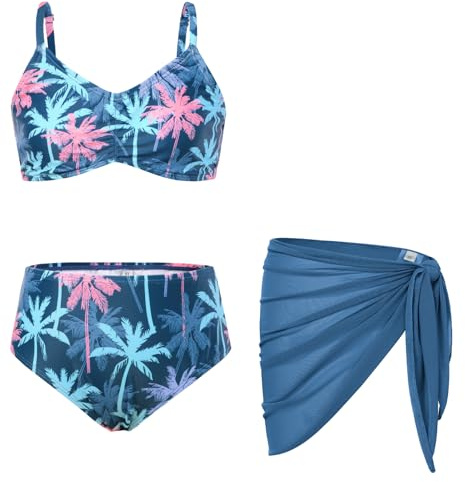 GRACE KARIN Maillot de bain 3 pièces pour fille avec haut de bikini, maillot de bain et sarong pour natation et sports nautiques