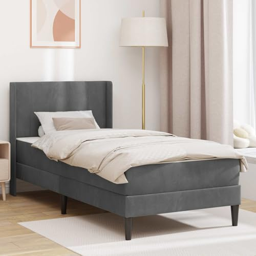Holepyr Sängram med madrass, mörkgrå, 90 x 200 cm sammet, ribbotten, överdrag, vändmadrass och rullmadrass för sovrum, gästrum, semesterlägenhet och vardagsrum, lugn