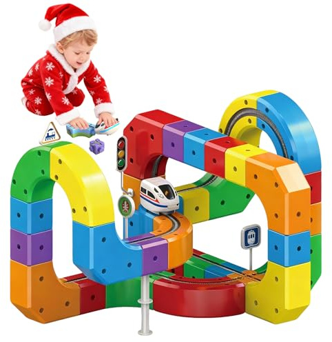 Clickrail - Set di binari magici elettrici, blocchi di binari magici, per auto magnetiche, fai da te, per bambini, layout 3D da incasso, 51 pezzi