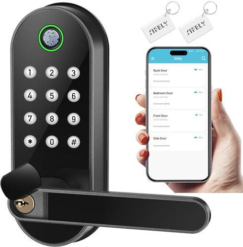 Sifely Smart Lock for Front Door, Fingerprint & Keypad Entry, Black
