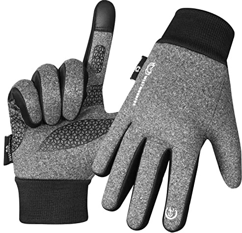 WESTWOOD FOX Winter Thermal Gloves Windproof Running Gloves Touch Screen Warm Anti Slip Silicone Cycling Gloves for Men Women, Elastic Cuff for Driving, Ski Running Football Sports (Grey, S)
