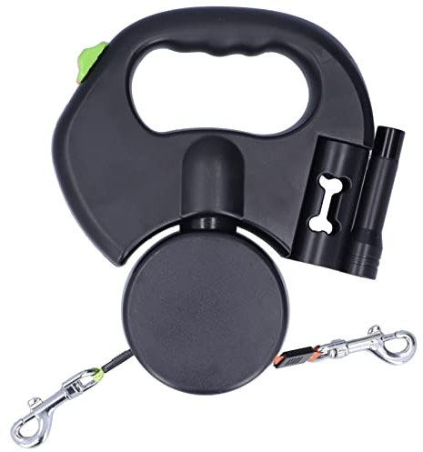 Nimomo Hundeleine Rollleinen, Automatische Leinen Einziehbare Doppel-Hundeleine Dog Lead Pet Leash 1 Abschleppseil 2 Doppel mit Taschenlampe und Taschenspender