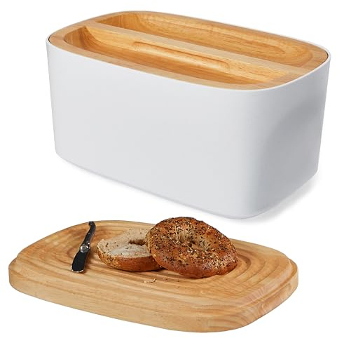 Sonder Los Angeles Union Large Bread Box | Fits Full Sourdough Loaves and More | Breadbox with Cutting Board | Homemade Bread Bin Storage Container | 14.25x9.25x7 in | White