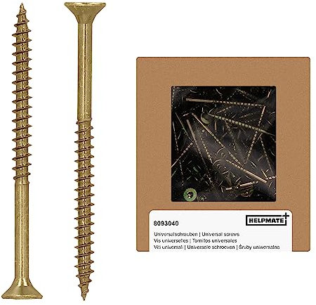 HELPMATE - Vis universelles tête fraisée 5x70 passivées jaune - 90 vis à bois avec entraînement en T et filetage partiel - Boulons pour panneaux de particules pour l'intérieur & l'extérieur protégé