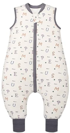 MIKAFEN 2.5 Tog Sleeveless Toddler Sleeping Bag with Feet, 90cm/ 3-4 Years | 100% Cotton with Legs,Two-Way Zipper,Machine Washable for Autumn & Winter, Alphabet