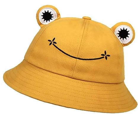 BOBOZHONG Fischerhüte,Anglerhut Frosch Sonnenhut,Sommerhut Unisex Faltbar Outdoor Hut,Wide Brim Beach Summer Hat für Camping Wandern(Gelb)