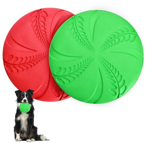 Nobleza 2 Pack Large Dog Frisbee Toy, Durable Dog Flying Disc Saucer, Floating Lightweight Interactive Fetch Toy, D20 cm, Red & Green