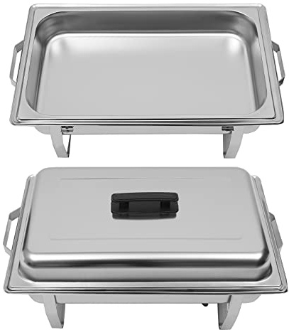 Chafing Dish, enkelfack rostfritt stål värmehållningsbehållare 9,51 Qt, matvärmare med fällbart stativ, 2 x behållare för brännpasta och matpanna, för catering, buffé och fest