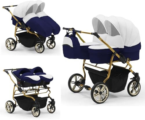 Zwillingskinderwagen 4 in 1 Duet Lux Goldedition inkl. Autositze - 13 Teile - in 20 Farben