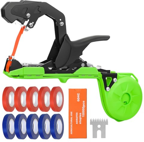 MoPei Macchina Professionale per Legare Pomodori, Viti e UVA – Veloce, Facile da Usare, Legatrice Manuale per Piante con Nastro e Graffette,Verde/Nero