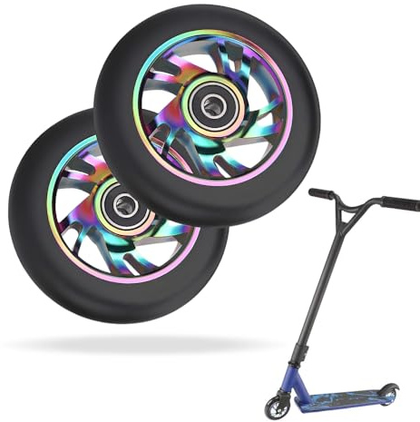 YANGUN Stunt Scooter Ruedas, 2 ruedas de repuesto 88A con rodamientos ABEC-9, núcleo de radios de aluminio, ruedas de repuesto para scooters de acrobacias de 100 mm, compatibles con la mayoría de