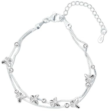 Hyacinthy Pulsera Mariposa Plata de Ley 925 para Mujer, Ajustable Cadena de Extensión del Encanto, de Capas, Joyería para Niñas