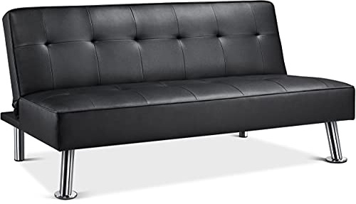 Soberine Divano Letto Imbottito a 2 Posti Convertibile in Letto 105°-180°da Soggiorno/Stanza Ospiti per Lettura/TV/Riposo Divano Moderno da Salotto Finta Pelle/Nero