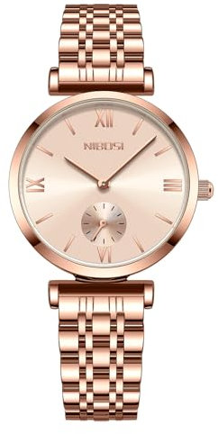 NIBOSI Damen Armbanduhr Uhren Damen Analog Roségold Quarzuhr für Damen stilvoll wasserdicht Edelstahl grün lässig Armbanduhr Mädchen Armband